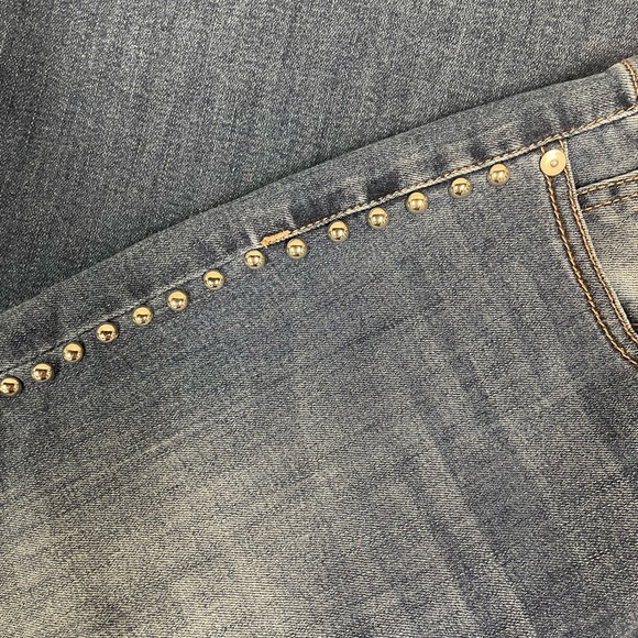 Fashion Nova  flare blue jeans with silver beads on trim, party pants size 3 - Picture 3 of 6